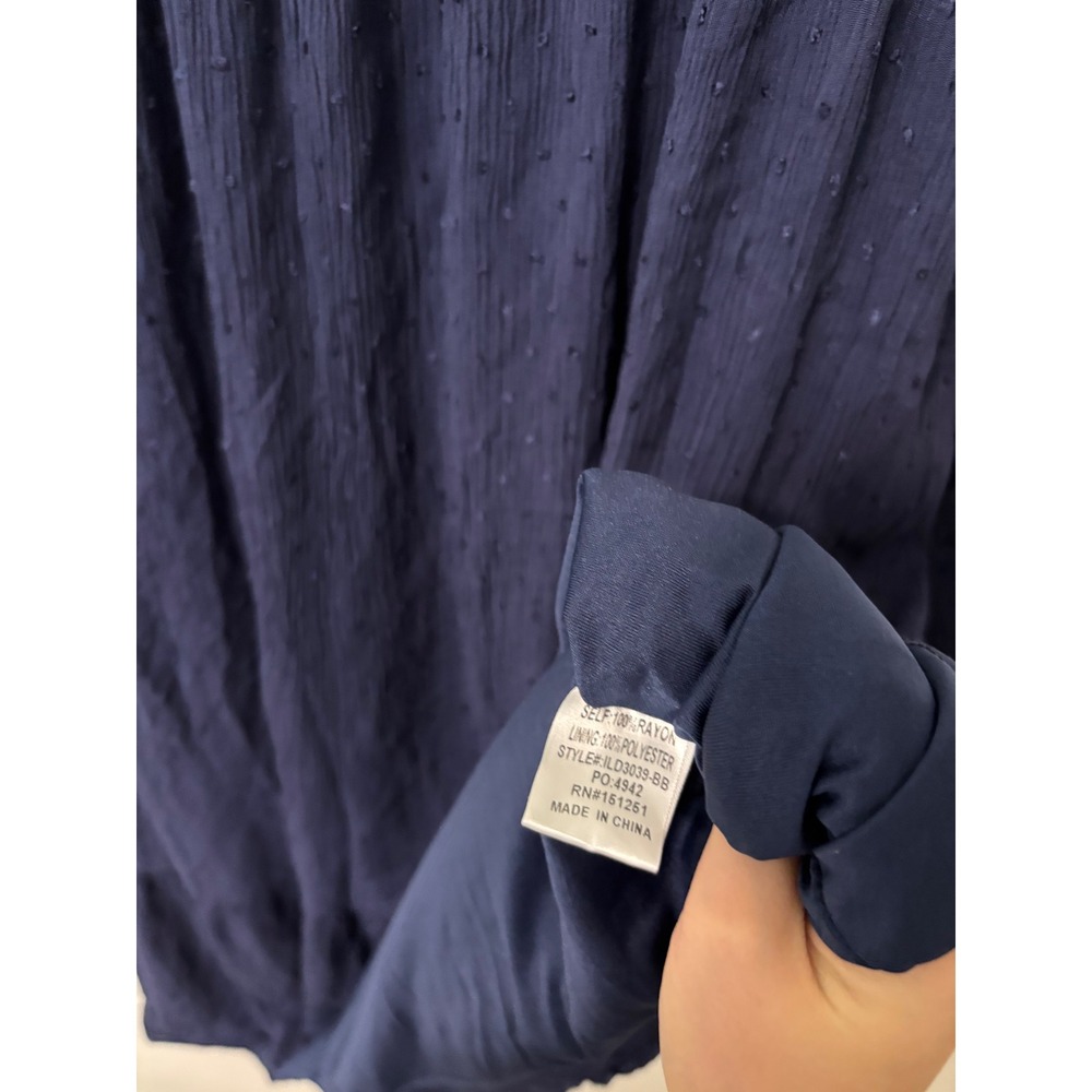 Baltic Born Navy Blue Swiss Dot Lainey Smocked Tiered Midi Dress Womens 1X - Picture 4 of 9